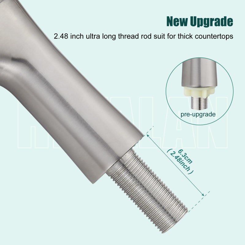 Heyalan Bathroom Faucet Single Handle 1 Hole SUS304 Stainless Steel Deck Mount Lavatory Single Switch Basin Sink Faucet Without Pop Up Drain and Cold Water Only Brushed Nickle - Image 4